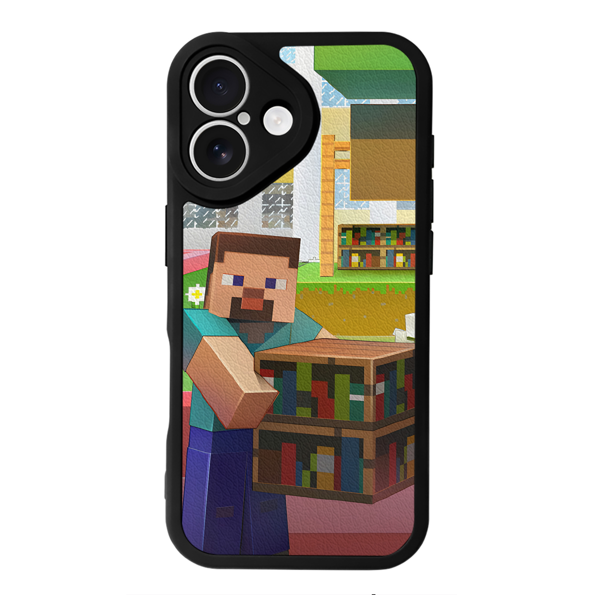 （画像用） マインクラフト ブロックの世界 Minecraft MC Block world 【iPhone 16シリーズ対応】シリコンスマホケース（レザー調） 材質：シリコン